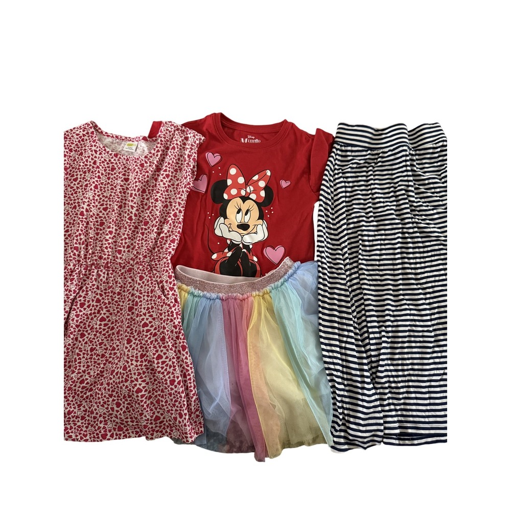 Girls Clothing Lot 4pc Minnie Mouse Heart Dress Rainbow Tutu Striped Skirt 4-6X